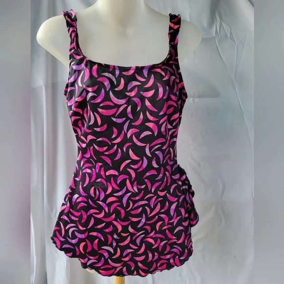 Vintage Bathing Suit possibly Maxine  of Hollywood Swimsuit pink black one piece - Picture 4 of 12